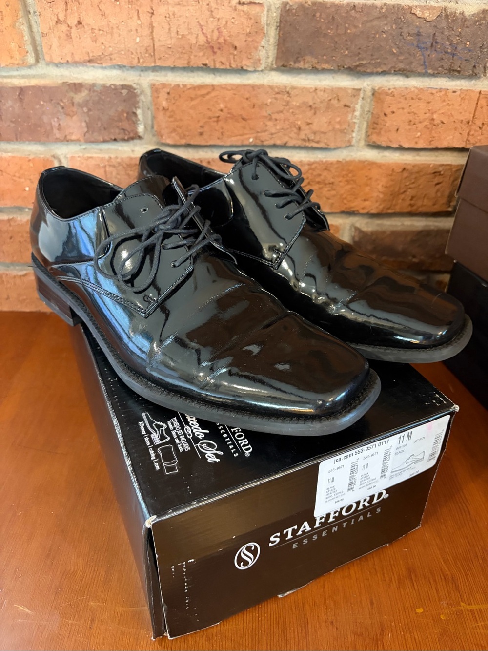 Stafford Black Patent Leather Derby Shoes